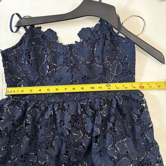 Endless Rose Womens Navy Floral Lace Tiered Sequin Midi Prom Dress size Medium - Picture 5 of 13